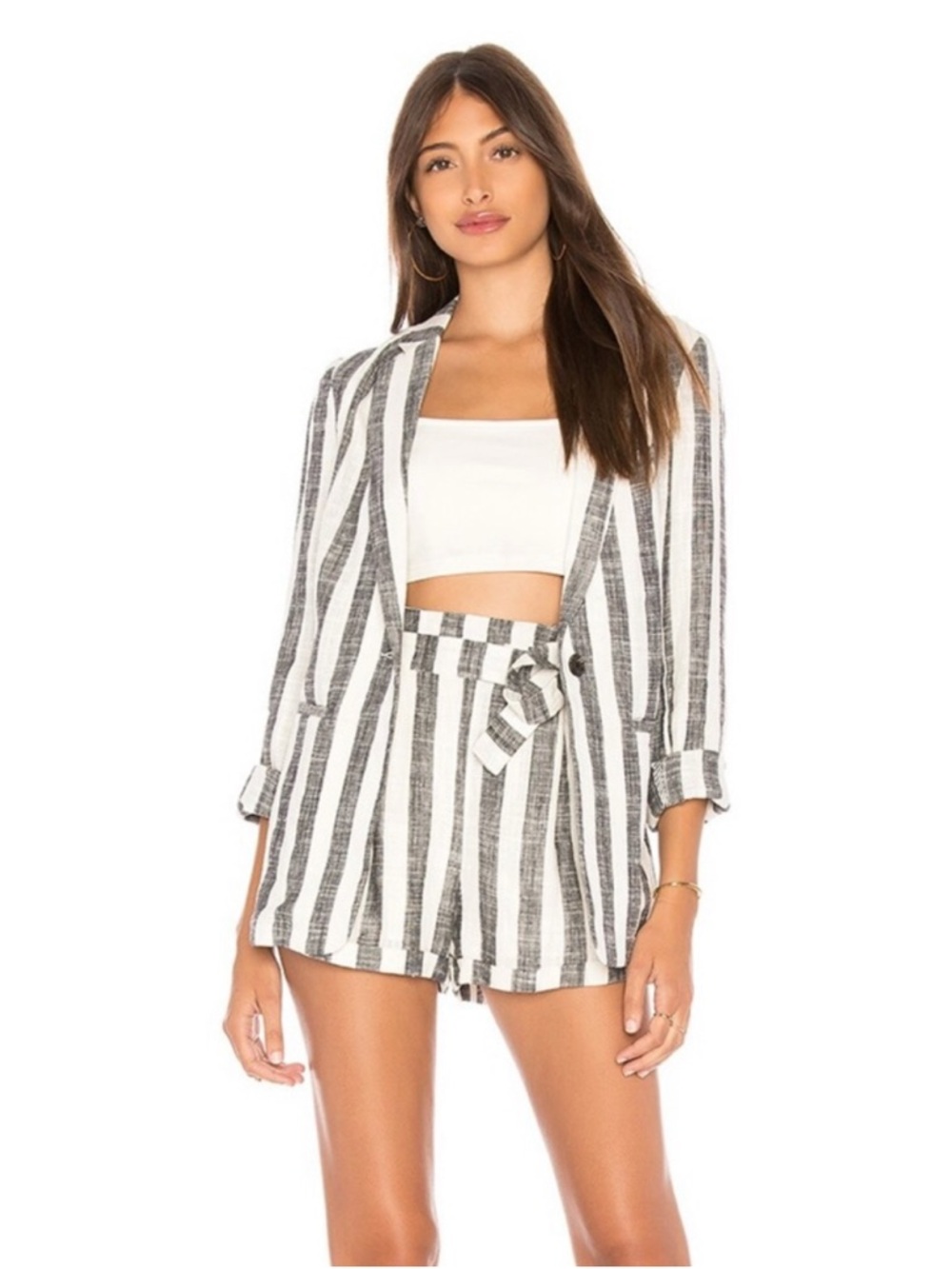 Revolve‎ HEARTLOOM Petunia Linen Blazer in Stripe Minimalist Relaxed Fit M